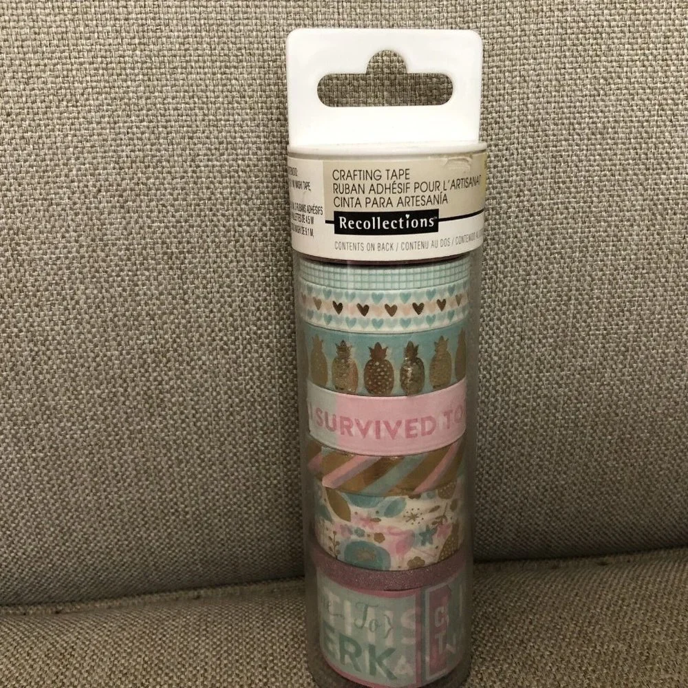 Recollections Washi Crafting Tape Pineapples Eyelashes Beauty Hearts Swans 8 Pc